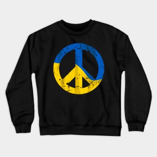 Retro Ukraine Peace Sign with Ukraine Flag Overlay Distressed Crewneck Sweatshirt